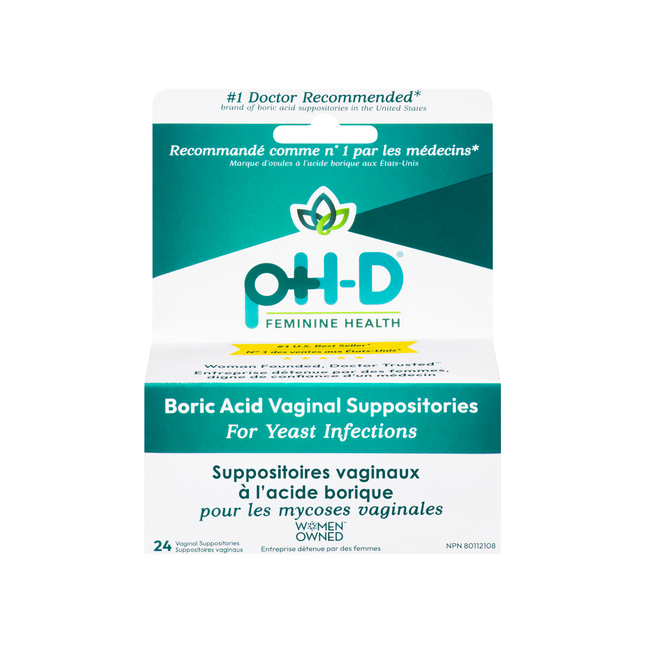 pH-D Feminine Health - Boric Acid Vaginal Suppositories for Yeast Infections | 24 Suppositories