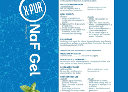 X-PUR - Gel NaF - 1,1 % fluorure de sodium 10 % xylitol - Saveur menthe légère | 120 ml