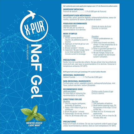 X-PUR - Gel NaF - 1,1 % fluorure de sodium 10 % xylitol - Saveur menthe légère | 120 ml