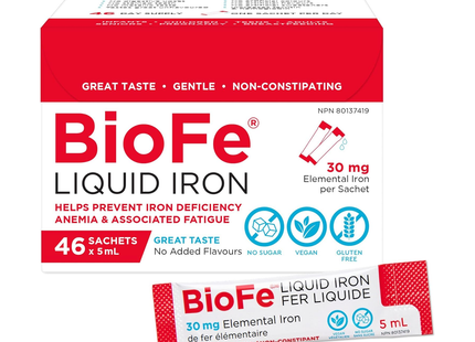 KidStar Nutrients - BioFe Liquid Iron 30mg Carton | 5 mL x 46 Sachets
