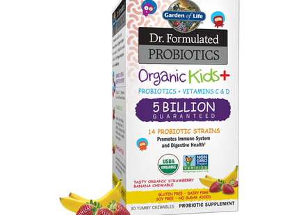 Garden of Life - Dr. Formulated Organic Kids+ Stable à température ambiante, Fraise-Banane | 30 unités