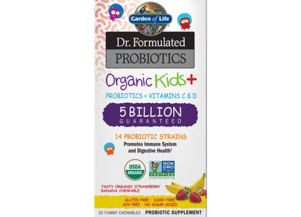 Garden of Life - Dr. Formulated Organic Kids+ Stable à température ambiante, Fraise-Banane | 30 unités