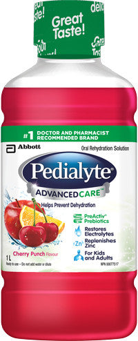 Pedialyte - Advance Care - Solution de réhydratation orale - Saveur Cherry Punch | 1 litre
