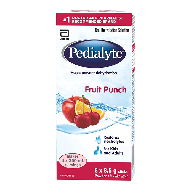 Pedialyte - Solution de réhydratation en bâtonnets de poudre d'électrolyte - Punch aux fruits | 8x8,5g