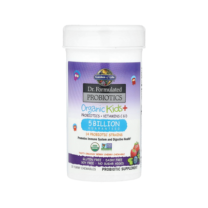 Garden of Life - Dr. Formulated Organic Kids+ Stable à température ambiante, Baies et Cerise | 30 unités