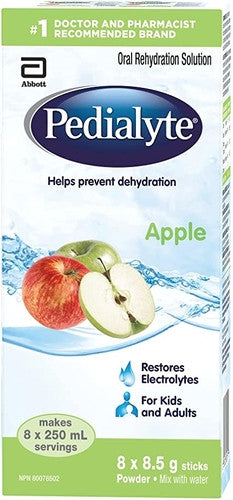Pedialyte - Solution de réhydratation orale - Saveur pomme | 8 sachets de poudre de 8,5 g