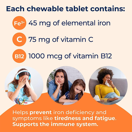 BioSyent - FeraMAX Pd Maintenance 45 Iron Supplement for Prevention of Iron Deficiency, Orange Flavor |  30 Chewable Tablets