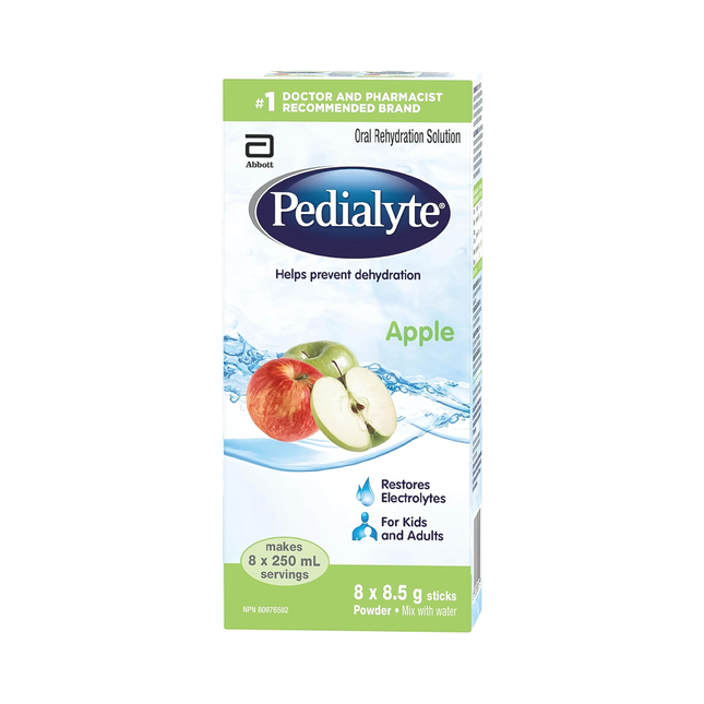 Pedialyte - Solution de réhydratation orale - Saveur pomme | 8 sachets de poudre de 8,5 g