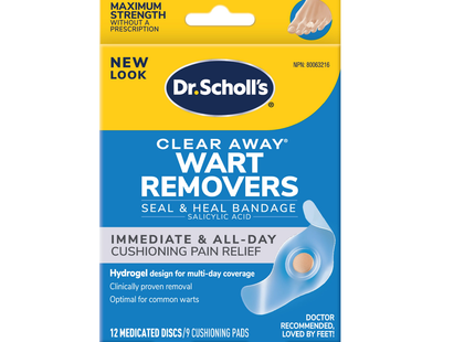 Dr. Scholl's - Clear Away Wart Remover Salicylic Acid Treatment for Common Warts |  9 Strips 12 Medicated Discs