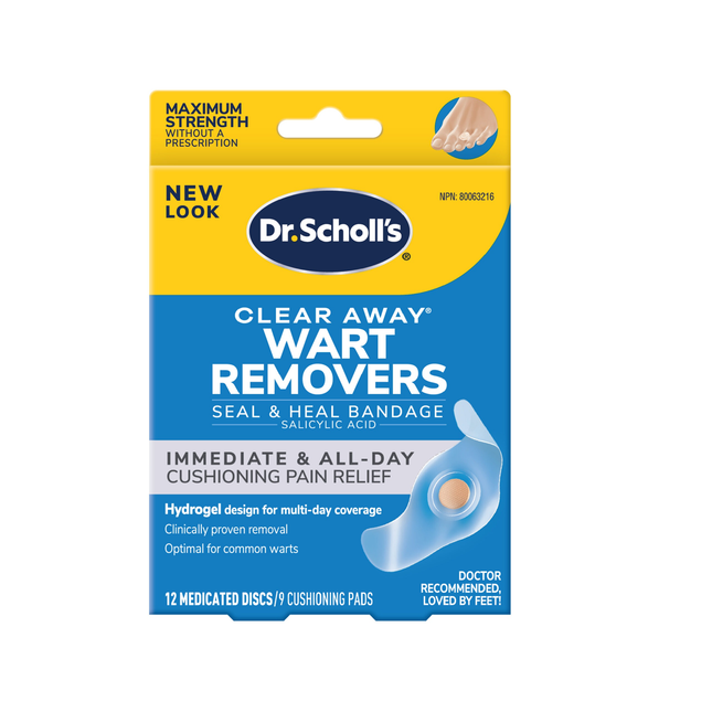 Dr. Scholl's - Clear Away Wart Remover Salicylic Acid Treatment for Common Warts |  9 Strips 12 Medicated Discs