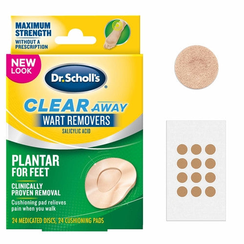 Dr. Scholl's - Clear Away Wart Remover - Salicylic Acid Plantar Wart Treatment | 24 Medicated Treatments