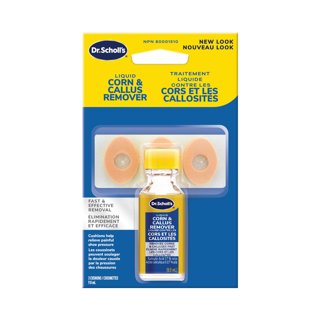 Dr. Scholl's - Dissolvant liquide de maïs et de callosités avec acide salicylique | 3 Coussins + 9,8 ml