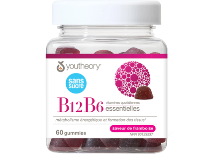 Youtheory - Zero Sugar Vitamin B12+B6 Essential Daily Gummies, Raspberry | 60 Gummies