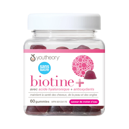 Youtheory - Biotin+ Gummies with Hyaluronic Acid, Watermelon | 60 Gummies