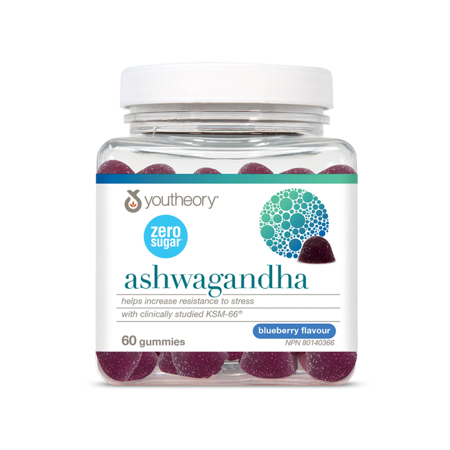 Youtheory - Zero Sugar Ashwagandha Gummies, Blueberry | 60 Gummies