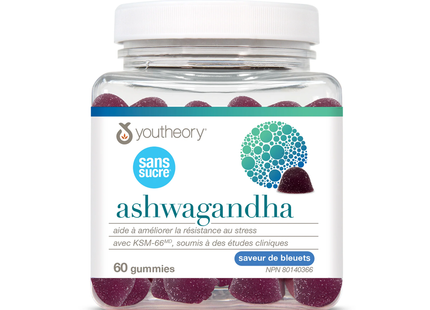 Youtheory - Zero Sugar Ashwagandha Gummies, Blueberry | 60 Gummies