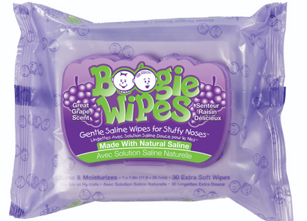 Boogie Wipes - Natural Saline - Great Grape Scent | 30 Wipes