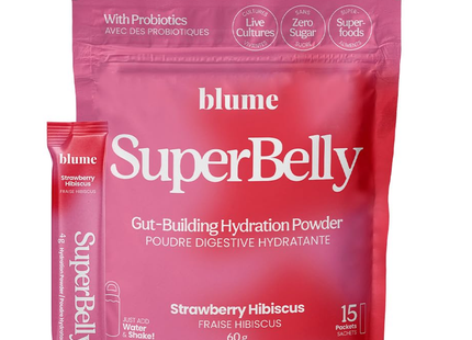 Blume - SuperBelly Gut-Building Hydration Powder, Strawberry Hibiscus | 15 Sachets