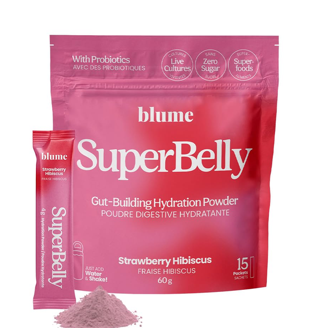 Blume - SuperBelly Gut-Building Hydration Powder, Strawberry Hibiscus | 15 Sachets