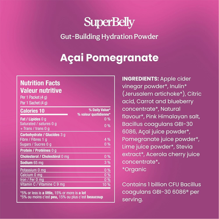 Blume - SuperBelly Gut-Building Hydration Powder, Açai Pomegranate | 15 Sachets