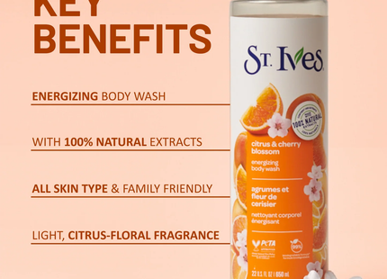 St. Ives - Gel douche énergisant Agrumes et Fleur de cerisier | 650 ml