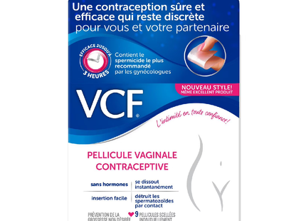 VCF - Film contraceptif vaginal dissolvant | 9 films scellés simples