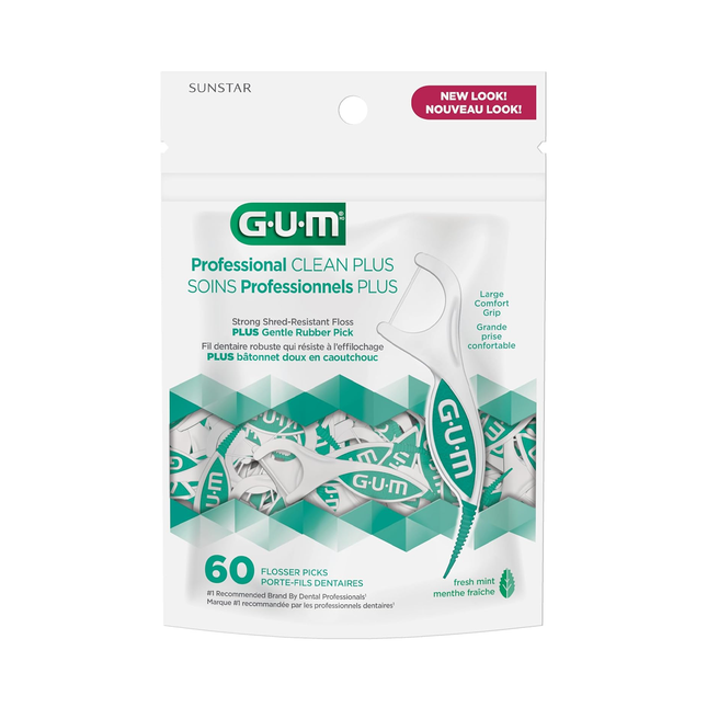 GUM - Professional Clean Plus Flosser Picks, Extra Strong Floss | 60 Count
