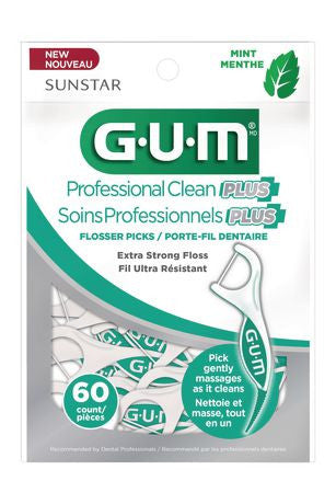 GUM Professional Clean Plus Flosser Picks - Extra Strong Floss | 60 Count