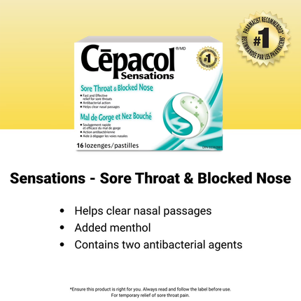 Cepacol - Sensations Lozenges - Sore Throat & Blocked Nose | 16 Lozenges