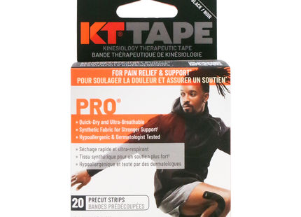 KT Tape - Pro Kinesiology Sports Tape, Jet Black | 20 Precut Strips