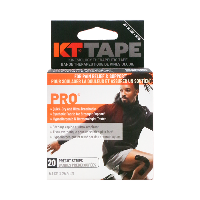 KT Tape - Pro Kinesiology Sports Tape, Jet Black | 20 Precut Strips