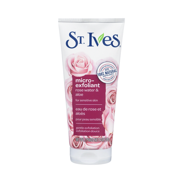 St. Ives - Gommage micro-exfoliant pour peaux sensibles, eau de rose et aloe vera | 170 g