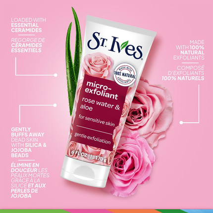 St. Ives - Micro-Exfoliant Scrub for Sensitive Skin, Rose Water & Aloe Vera | 170 g