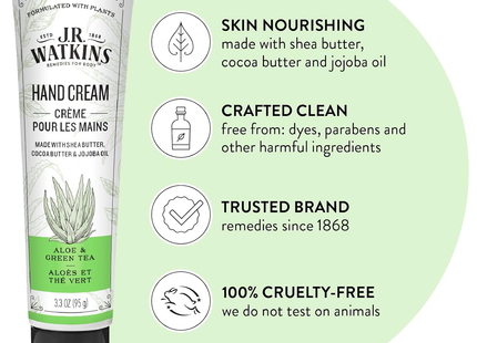 J.R. Watkins - Hand Cream with Shea Butter, Cocoa Butter, & Jojoba Oil - Aloe & Green Tea | 95 g