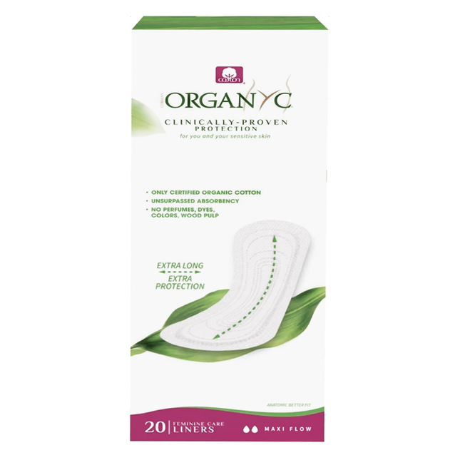 Organyc - Clinically Proven Protection 100% Organic Cotton Pantyliners - Maxi Flow | 20 Liners