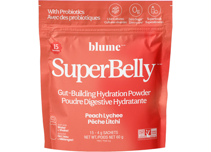 Blume - SuperBelly Gut-Building Hydration Powder, Peach Lychee | 4 x 15 g