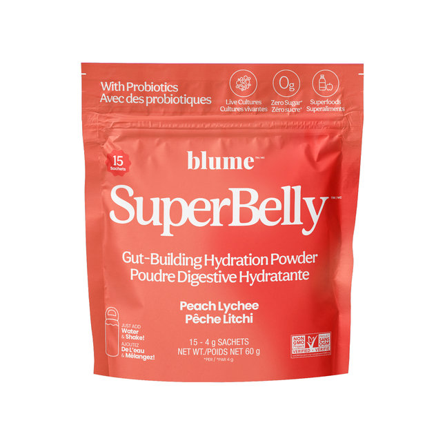 Blume - SuperBelly Gut-Building Hydration Powder, Peach Lychee | 4 x 15 g