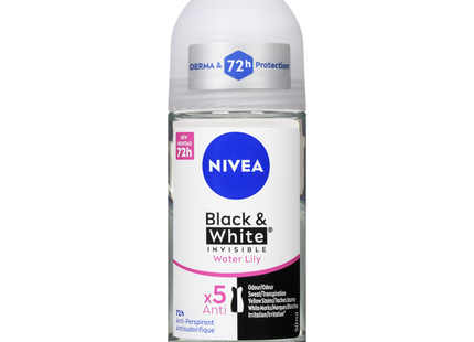 Nivea - Déodorant bille anti-transpirant Invisible Black & White 72h, Nénuphar | 50 ml