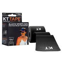KT Tape - Bande thérapeutique de kinésiologie - Tissu de performance en coton original - NOIR | 1 rouleau, 20 bandes prédécoupées (25 cm)