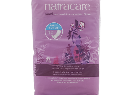 NatraCare - Organic Cotton Maxi Pads Wingless - Super | 12 Pads