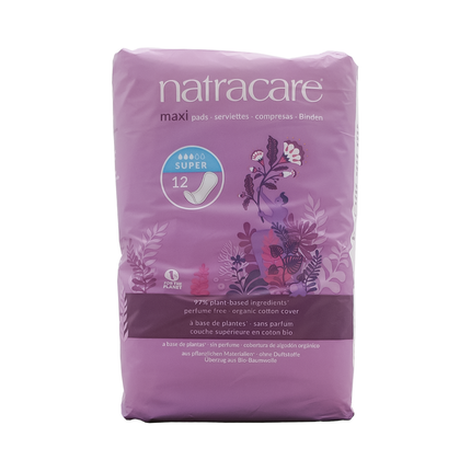 NatraCare - Serviettes Maxi Coton Bio Sans Ailettes - Super | 12 Serviettes