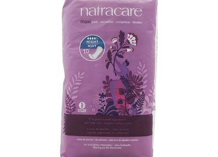 NatraCare - Serviettes hygiéniques maxi en coton biologique pour la nuit | 10 serviettes