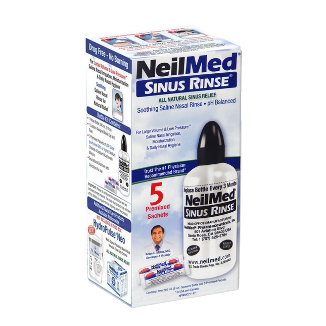 NeilMed - Rinçage naturel des sinus | 5 Sachets Prémélangés + Flacon