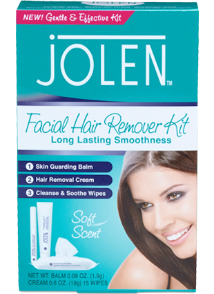 Jolen Facial Hair Remover Kit - Long Lasting Smoothness | 0.06 Oz. Balm, 0.6 Oz Cream & 15 Wipes