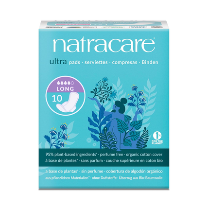 NatraCare - Serviettes Ultra en Coton Bio avec Ailettes - Longues | 10 Serviettes