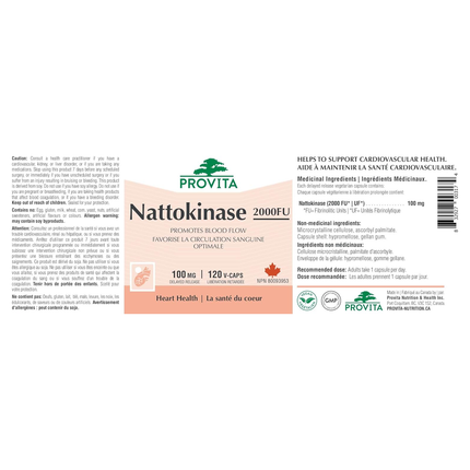 Provita - Nattokinase 2000 FU 100 mg Antithrombotic, Supports Cardiovascular Health | 120 Capsules