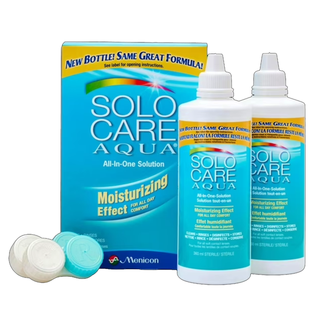 Solution tout-en-un pour lentilles de contact Solo Care Aqua | 2 x 360 ml