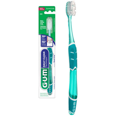 GUM - Brosse à dents Daily Clean Technique avec capuchon - Poils doux | 1 brosse à dents avec capuchon