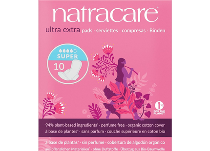 NatraCare - Serviettes Ultra Extra en Coton Bio Sans Plastique - Super | 10 Serviettes