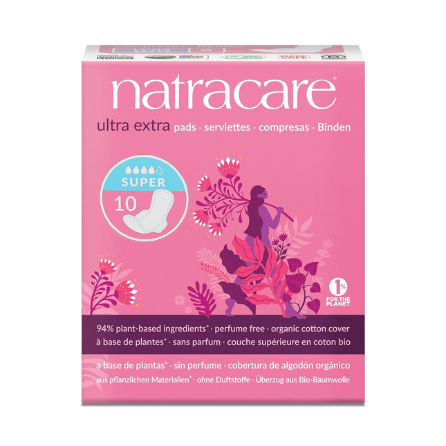 NatraCare - Ultra Extra Organic Cotton Plastic-Free Pads - Super | 10 Pads